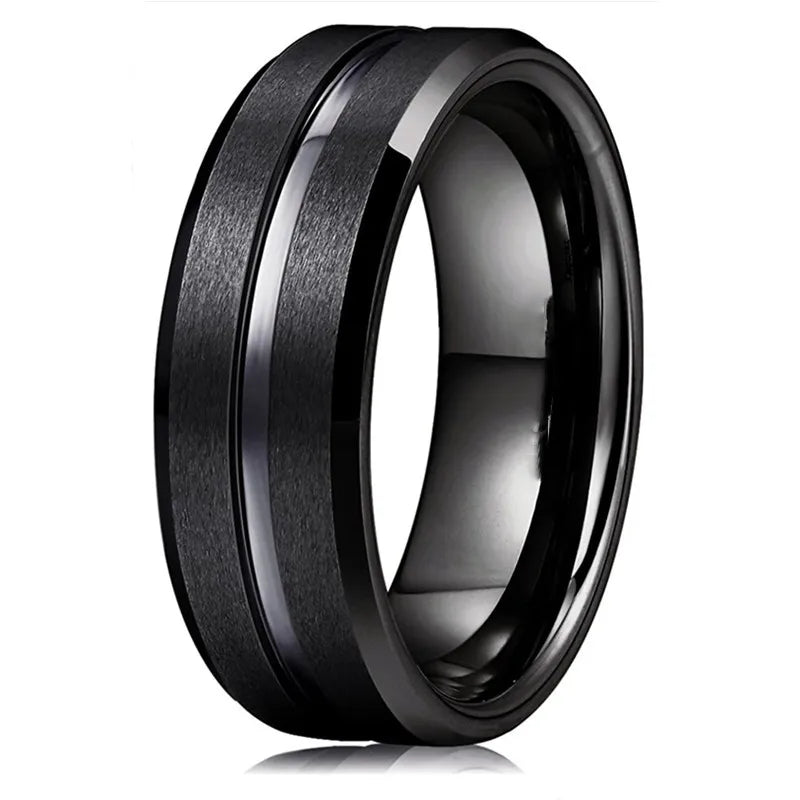 Fashion 8mm Men's Black Tungsten Ring