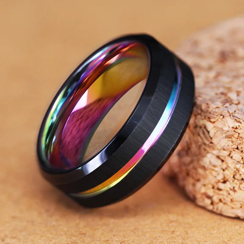Fashion 8mm Men's Black Tungsten Ring