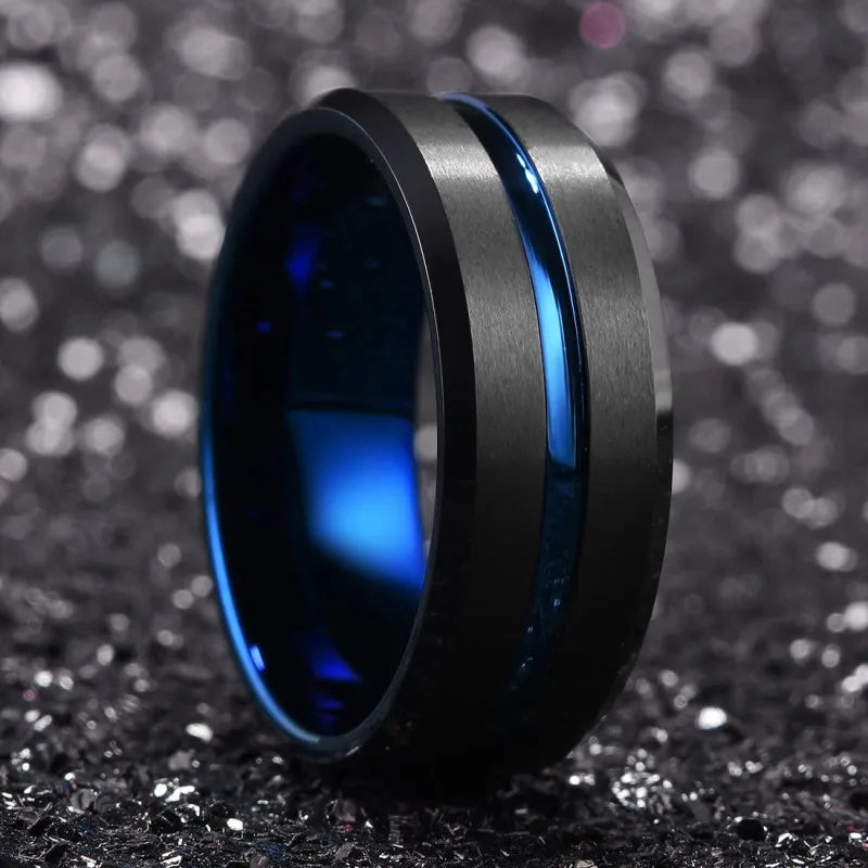 Fashion 8mm Men's Black Tungsten Ring