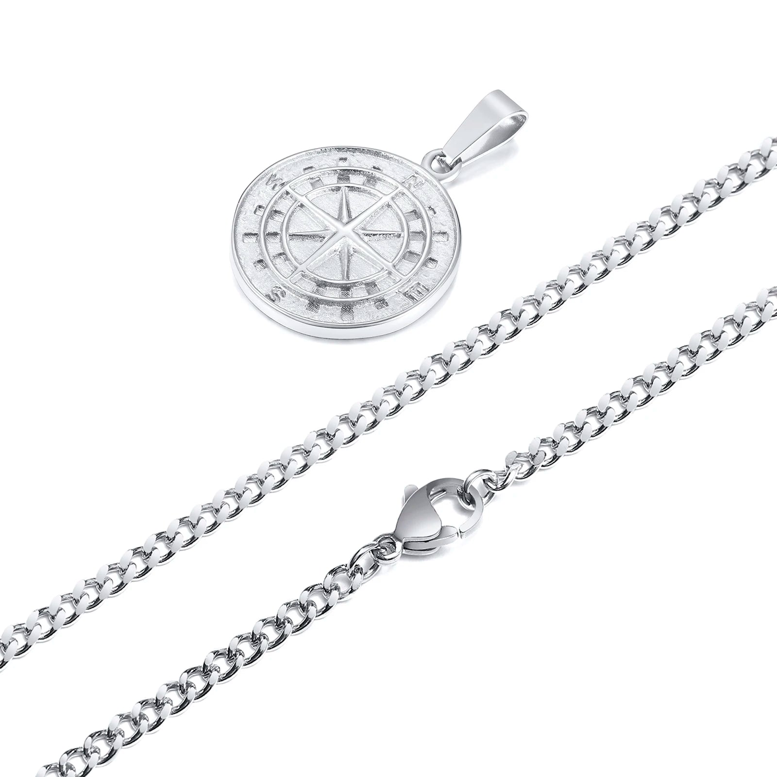 Gold Color Mens Compass Necklace (50cm)