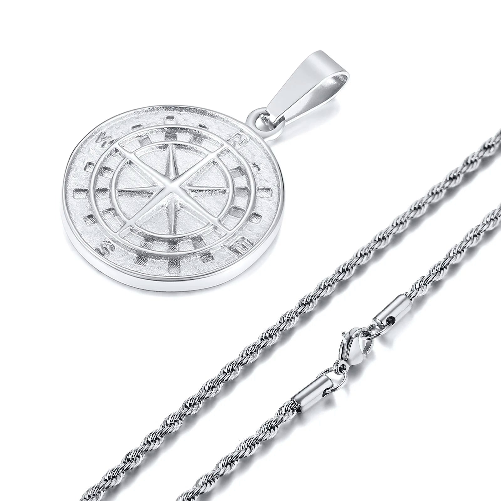 Gold Color Mens Compass Necklace (50cm)